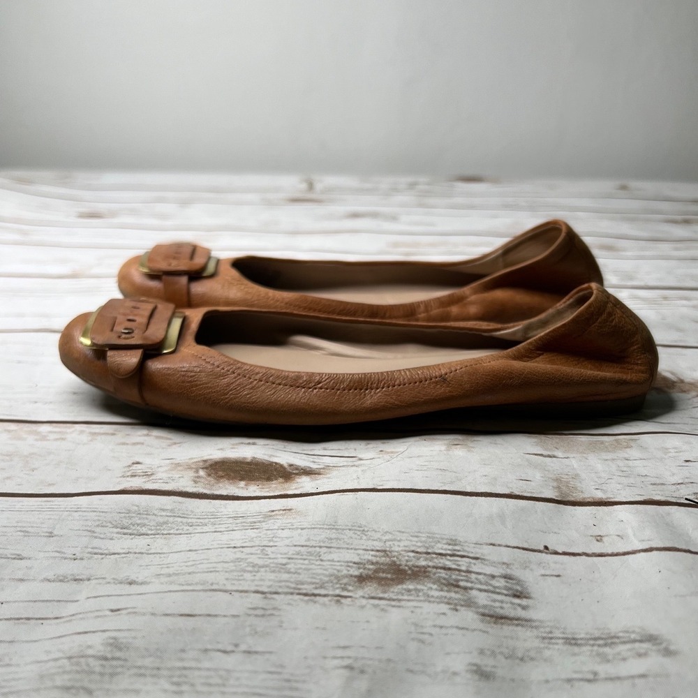 Franco Sarto Ballet Flats Cognac Brown Leather Buckle A-ELEGANCE Size 8.5M